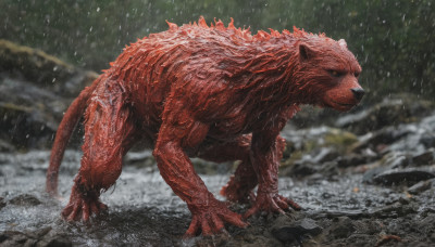 solo, tail, outdoors, no humans, claws, snow, monster, snowing, realistic, kaijuu