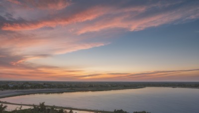 outdoors,sky,cloud,water,tree,no humans,ocean,cloudy sky,grass,plant,nature,scenery,reflection,sunset,sun,horizon,river,evening,landscape,gradient sky,orange sky,hill,forest,shore