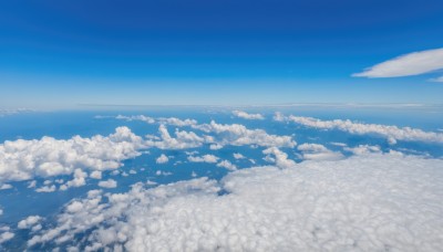 monochrome,outdoors,sky,day,cloud,water,blue sky,no humans,ocean,cloudy sky,scenery,blue theme,horizon,above clouds