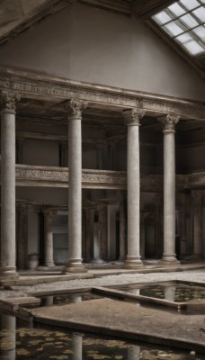 day,indoors,no humans,window,leaf,sunlight,scenery,reflection,stairs,architecture,pillar,arch,column,light rays,wooden floor,railing,ruins,gold,hallway,carpet