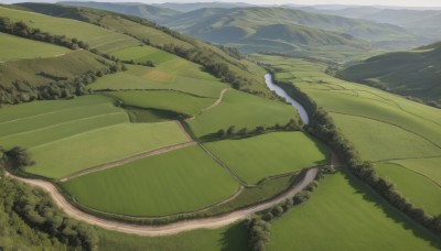 outdoors,sky,day,cloud,tree,no humans,grass,nature,scenery,forest,mountain,road,field,river,landscape,mountainous horizon,lake,hill,water,from above,bush,path