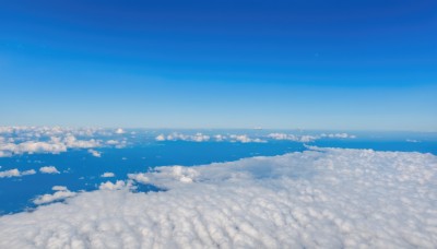 monochrome,outdoors,sky,day,cloud,blue sky,no humans,ocean,cloudy sky,nature,scenery,blue theme,horizon,field,landscape,water