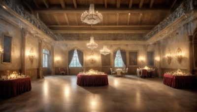 HQ,day,indoors,no humans,window,chair,table,sunlight,curtains,scenery,reflection,light rays,wooden floor,stairs,light,lamp,candle,pillar,ceiling,carpet,church,arch,candlestand,ceiling light,reflective floor,chandelier,painting (object),wooden chair