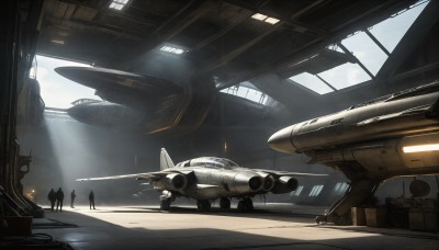 HQ,multiple boys,sky,day,cloud,indoors,military,sunlight,robot,scenery,science fiction,6+boys,realistic,aircraft,military vehicle,airplane,vehicle focus,spacecraft,weapon,signature,ground vehicle,jet,fighter jet