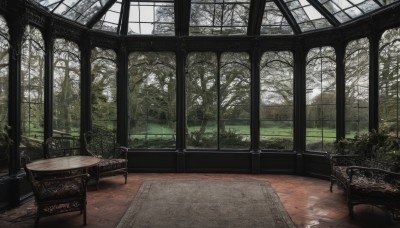 outdoors,day,indoors,tree,dutch angle,no humans,window,chair,table,plant,nature,scenery,couch,forest,potted plant,bare tree,grass,bench