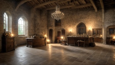 HQ,day,indoors,no humans,window,chair,table,sunlight,fire,scenery,light rays,wooden floor,stairs,door,light,lamp,candle,wall,carpet,church,candlestand,chandelier,fireplace,tiles,tile floor,vase,statue,reflective floor