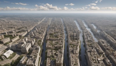 outdoors,sky,day,cloud,water,blue sky,dutch angle,no humans,ocean,from above,building,scenery,city,horizon,cityscape,landscape,cloudy sky,skyscraper,shore,real world location