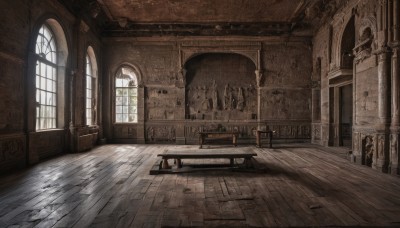 day,indoors,book,no humans,window,chair,table,sunlight,scenery,wooden floor,stairs,door,hallway,carpet,barrel,wooden chair,fantasy,candle,wall,architecture,pillar,church,arch,candlestand,chandelier,fireplace