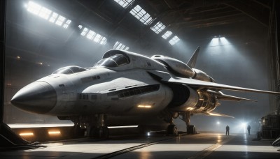 HQ,1boy,indoors,signature,military,shadow,helmet,robot,mecha,science fiction,realistic,aircraft,military vehicle,airplane,light,pilot suit,vehicle focus,spacecraft,lights,jet,cockpit,fighter jet,pilot,multiple boys