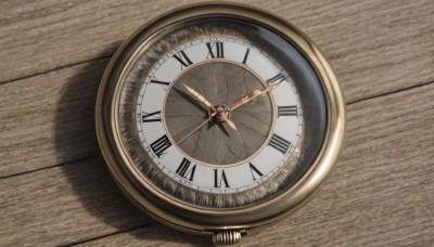 weapon,no humans,shadow,from above,watch,wooden floor,clock,gears,pocket watch,still life,roman numeral,wood,analog clock