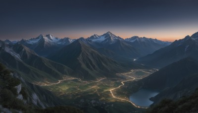 outdoors,sky,cloud,water,tree,no humans,night,bird,star (sky),nature,night sky,scenery,forest,mountain,river,landscape,mountainous horizon,lake,cliff,sunset