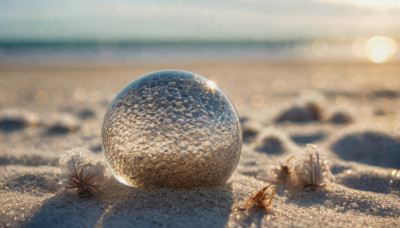 outdoors, sky, cloud, blurry, no humans, depth of field, blurry background, scenery, lens flare, sun, planet