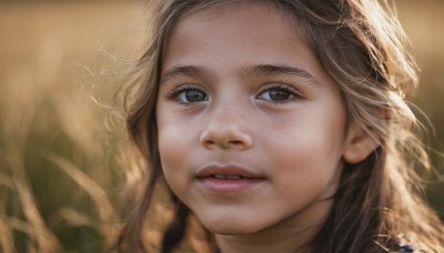 1girl,solo,long hair,looking at viewer,brown hair,brown eyes,parted lips,teeth,signature,blurry,black eyes,lips,blurry background,portrait,close-up,freckles,realistic,nose,choker,artist name,eyelashes