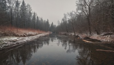 outdoors,sky,day,cloud,water,tree,no humans,nature,scenery,snow,forest,reflection,winter,bridge,bare tree,river,fog,fire,landscape,lake,reflective water