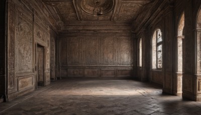 day,indoors,no humans,window,shadow,sunlight,scenery,stairs,door,architecture,tile floor,pillar,hallway,church,arch,column,stone floor,wooden floor,tiles,wall,ruins,floor,ceiling