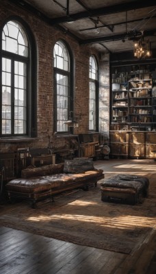 day,indoors,tree,cup,pillow,book,no humans,window,bed,chair,table,sunlight,bottle,plant,curtains,scenery,couch,wooden floor,stairs,bookshelf,lamp,candle,stool,shelf,carpet,barrel,candlestand,rug,cabinet,chandelier,fireplace,wooden chair,shadow,clock,wall,brick wall,ceiling,ceiling light,wooden table