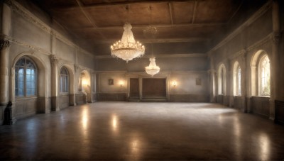 HQ,indoors,water,no humans,window,chair,table,sunlight,scenery,reflection,stairs,door,light,lamp,candle,pillar,statue,ceiling,hallway,church,arch,candlestand,ceiling light,reflective floor,chandelier,sky,light rays,wooden floor,tile floor