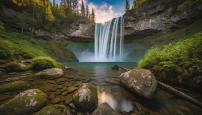 outdoors, sky, day, cloud, water, tree, no humans, nature, scenery, forest, rock, mountain, river, waterfall, landscape