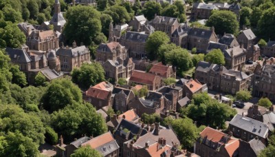 outdoors,tree,no humans,window,from above,building,nature,scenery,forest,stairs,city,road,cityscape,house,multiple girls