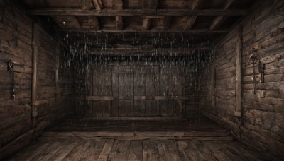 monochrome,indoors,no humans,scenery,wooden floor,stairs,door,brown theme,wooden wall,window,rain,wall,brick wall,ceiling light,wood,brick floor