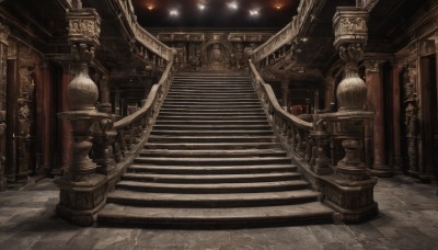 indoors,no humans,scenery,lantern,stairs,railing,light,architecture,pillar,statue,chandelier,column,ceiling,stone stairs