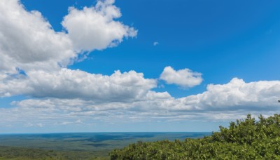 outdoors,sky,day,cloud,water,tree,blue sky,no humans,ocean,cloudy sky,grass,nature,scenery,forest,mountain,horizon,field,summer,landscape,hill