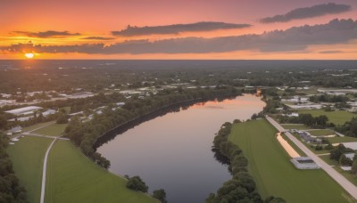 outdoors,sky,cloud,water,tree,no humans,ocean,building,nature,scenery,forest,sunset,mountain,city,sun,horizon,road,bridge,street,river,landscape,orange sky,hill,beach,cloudy sky,ground vehicle,bush,watercraft,shore,island