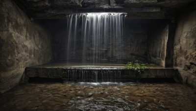 outdoors,water,no humans,sunlight,plant,nature,scenery,light rays,sunbeam,ruins,waterfall,moss,overgrown,rock,cliff,cave