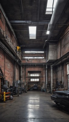 outdoors,day,indoors,no humans,window,sunlight,ground vehicle,building,scenery,motor vehicle,reflection,sign,car,industrial pipe,air conditioner