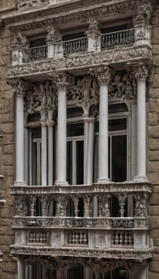 monochrome,indoors,no humans,window,scenery,stairs,door,architecture,pillar,statue,church,arch,gate,column,building,railing,east asian architecture