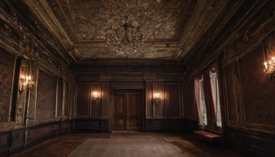 indoors,no humans,window,sunlight,scenery,wooden floor,stairs,door,light,candle,pillar,ceiling,hallway,carpet,candlestand,ceiling light,chandelier,chair,architecture,painting (object),rug