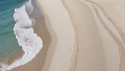 1girl,solo,outdoors,water,no humans,bird,ocean,beach,close-up,sand,waves,realistic,watercraft,still life