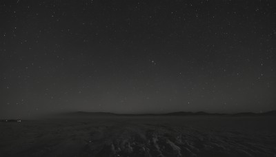 monochrome,comic,greyscale,outdoors,sky,no humans,night,ocean,beach,star (sky),night sky,scenery,starry sky,horizon,landscape,1girl,multiple girls,dark,field