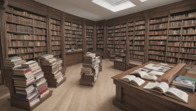 indoors,book,no humans,chair,table,scenery,wooden floor,paper,open book,bookshelf,shelf,book stack,library,ladder,voile