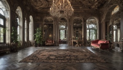 day,indoors,tree,no humans,window,chair,table,sunlight,plant,scenery,couch,light rays,wooden floor,stairs,door,potted plant,candle,architecture,pillar,carpet,church,arch,candlestand,rug,chandelier,column,flower,book,tile floor,vase,statue,fireplace