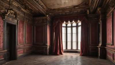 day,indoors,no humans,window,sunlight,curtains,scenery,stairs,door,pillar,hallway,carpet,chandelier,wooden floor,architecture,column