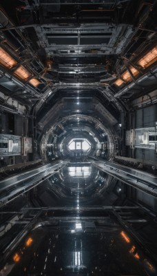 no humans,window,building,scenery,science fiction,space,spacecraft,lights,indoors,signature,light particles,machinery,light,cable,planet