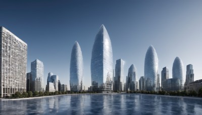 outdoors,sky,day,cloud,water,tree,blue sky,no humans,building,scenery,reflection,city,cityscape,river,skyscraper,reflective water,real world location,bridge,skyline