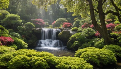 outdoors,day,water,tree,no humans,leaf,sunlight,plant,nature,scenery,forest,light rays,rock,sunbeam,river,waterfall,moss,stream,flower,signature,bush,landscape