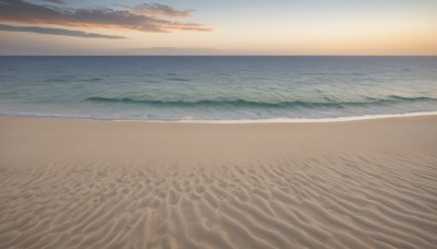 outdoors,sky,cloud,water,no humans,ocean,beach,cloudy sky,scenery,sunset,sand,horizon,waves,evening,gradient sky,shore,orange sky