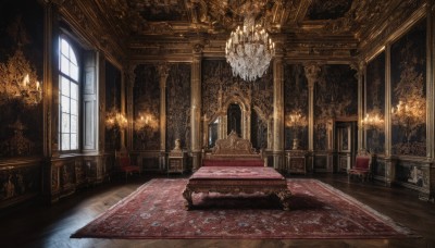 day,indoors,dutch angle,no humans,window,chair,table,sunlight,scenery,wooden floor,stairs,door,light,candle,pillar,ceiling,carpet,candlestand,rug,chandelier,fireplace,fire,plant,couch,lamp,armchair,painting (object),wooden chair