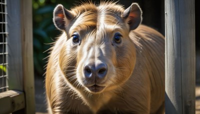 HQ,solo,looking at viewer,blue eyes,blurry,no humans,depth of field,blurry background,animal,cat,plant,realistic,door,animal focus,whiskers,brown eyes,closed mouth,close-up