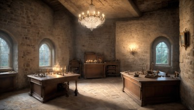 HQ,sky,day,indoors,book,no humans,window,chair,table,sunlight,scenery,wooden floor,stairs,tiles,light,lamp,candle,wall,brick wall,candlestand,chandelier,fireplace,door,cabinet