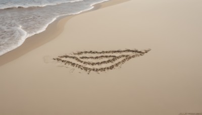 multiple girls,monochrome,outdoors,water,no humans,ocean,6+girls,watermark,beach,scenery,web address,sand,sepia,waves,shore,desert,footprints,white background,artist name