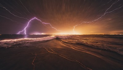 outdoors,sky,cloud,water,dutch angle,no humans,ocean,beach,cloudy sky,scenery,rain,sunset,mountain,sun,horizon,electricity,lightning,landscape,sunlight,sand,dark,shore