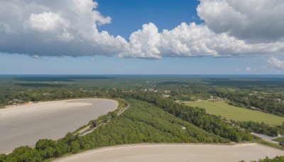 outdoors,sky,day,cloud,water,tree,blue sky,no humans,ocean,beach,cloudy sky,grass,building,nature,scenery,forest,city,sand,horizon,road,field,river,landscape,shore,hill,bush