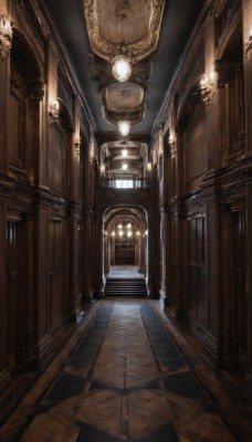 indoors,no humans,window,sunlight,scenery,light rays,wooden floor,stairs,door,clock,light,architecture,pillar,ceiling,hallway,church,arch,ceiling light,chandelier,candle,column,vanishing point