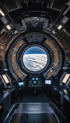 sky,signature,no humans,window,scenery,science fiction,realistic,space,planet,earth (planet),spacecraft,spacesuit,cockpit,cloud,indoors,star (sky)