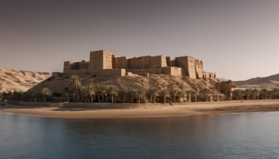 outdoors,sky,day,water,tree,no humans,ocean,beach,building,nature,scenery,reflection,mountain,sand,palm tree,landscape,shore,desert,river,lake