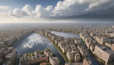 outdoors,sky,day,cloud,water,blue sky,dutch angle,no humans,ocean,cloudy sky,building,scenery,city,horizon,cityscape,ruins,river,landscape,from above,skyscraper